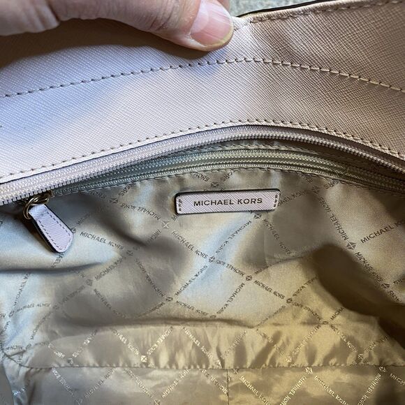 Michael Kors Jet Set Shoulder Tote Bag Powder Blush Pink Leather Large Chain - Picture 13 of 16